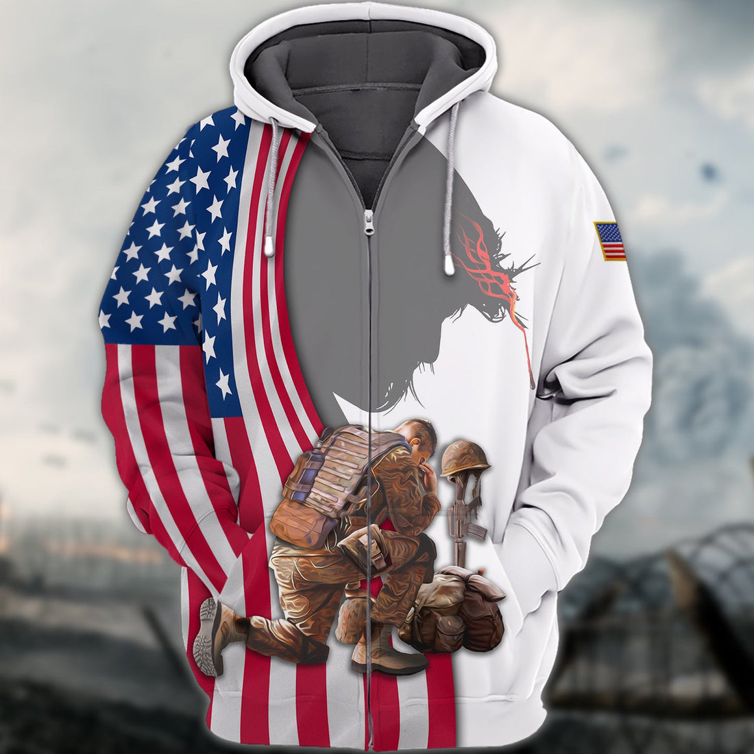 FUNSTUFFPRINT Veteran Jesus - 3D Full Print 3D Hoodie and Zip Hoodie