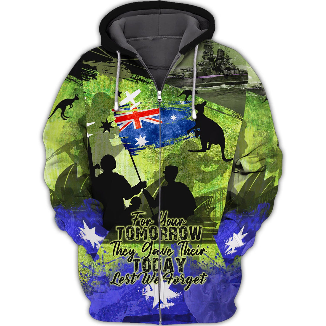 FUNSTUFFPRINT Anzac Day 25th April, Lest We Forget 3D Hoodie and Zip Hoodie