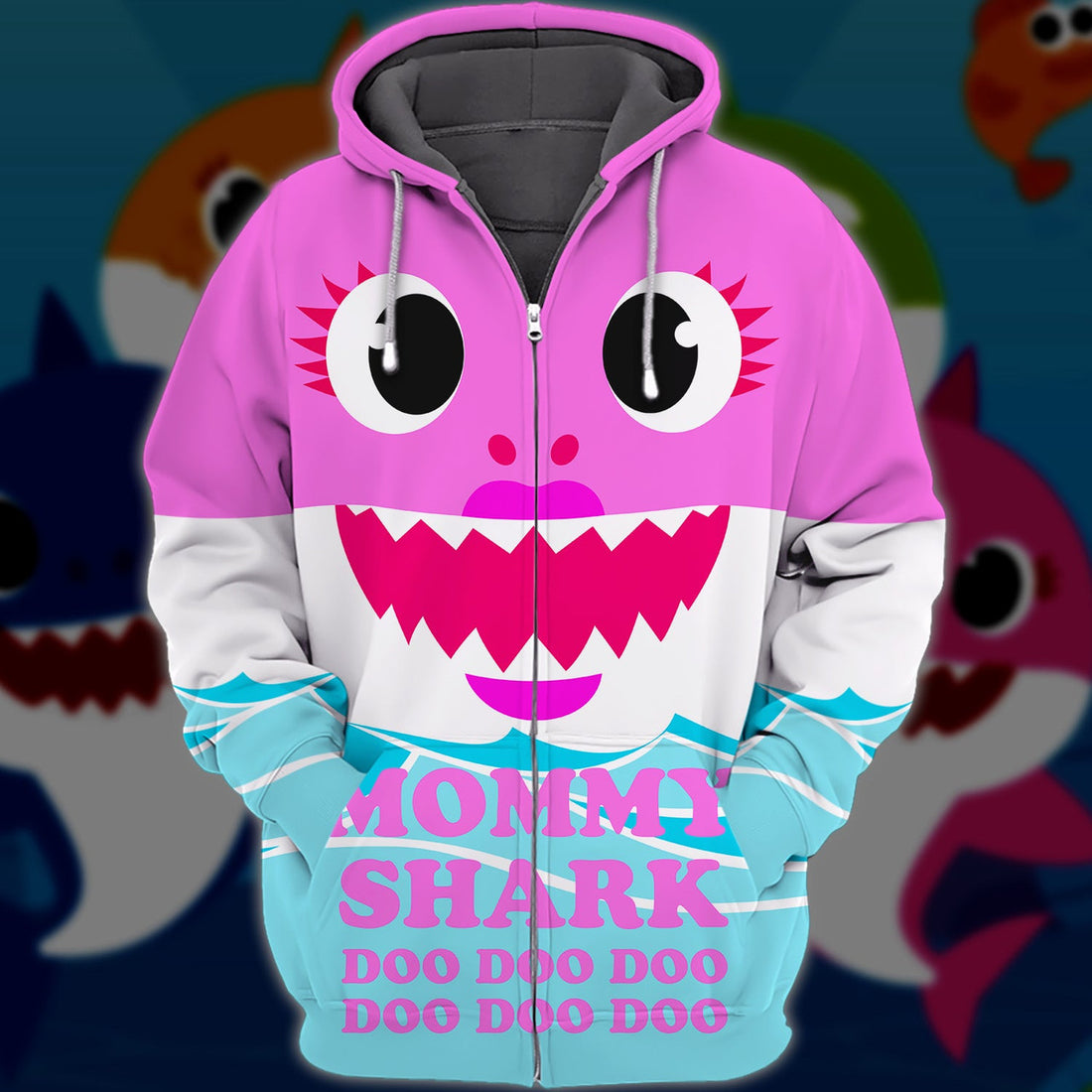 FUNSTUFFPRINT Mommy Shark Doo Doo Doo , Full Print 3D Hoodie and Zip Hoodie