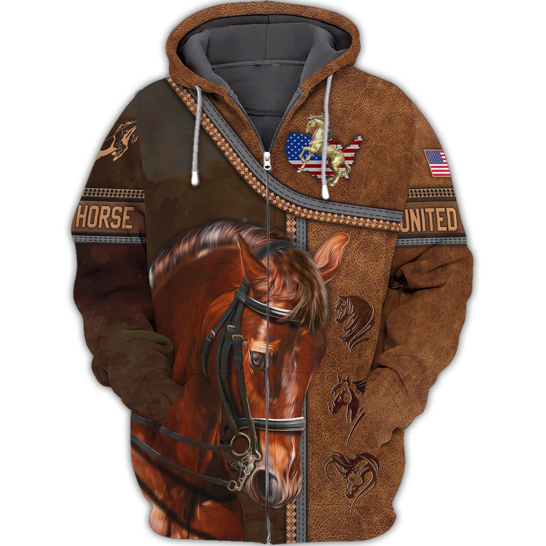 FUNSTUFFPRINT Brown Horse 3D Hoodie and Zip Hoodie