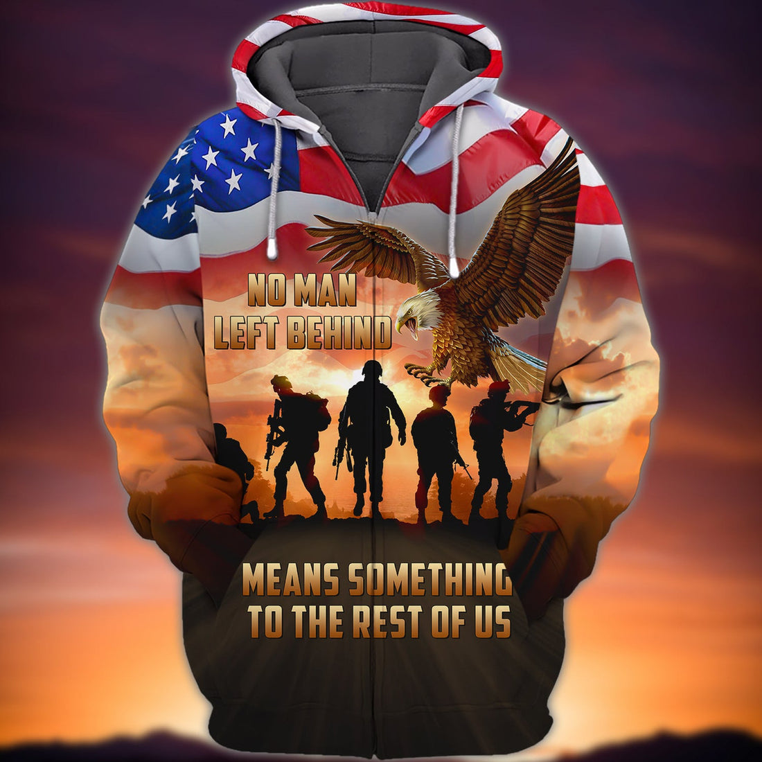 FUNSTUFFPRINT NO MAN LEFT BEHIND 3D Hoodie and Zip Hoodie
