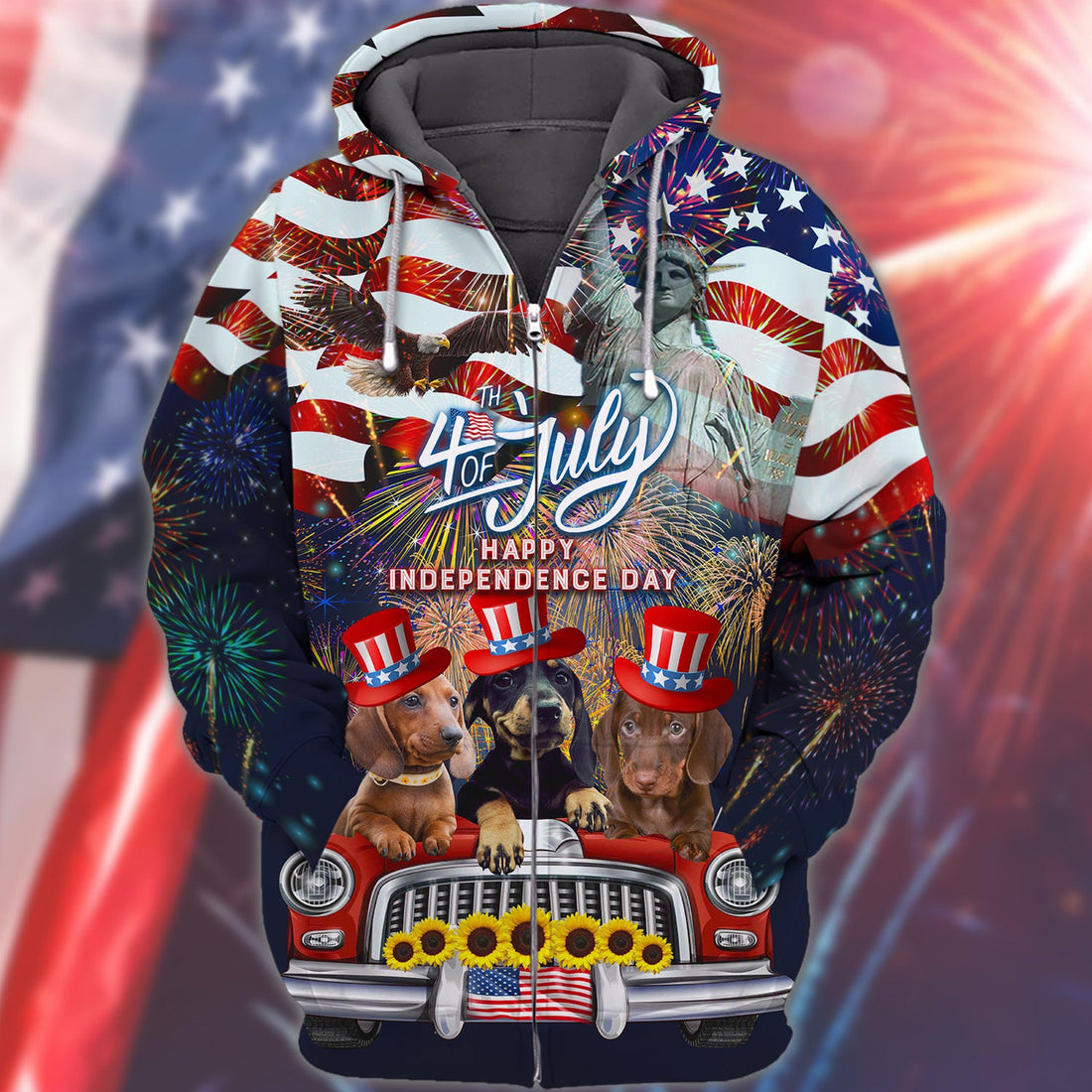 FUNSTUFFPRINT Dachshund American - Independence Day Is Coming 3D Hoodie and Zip Hoodie