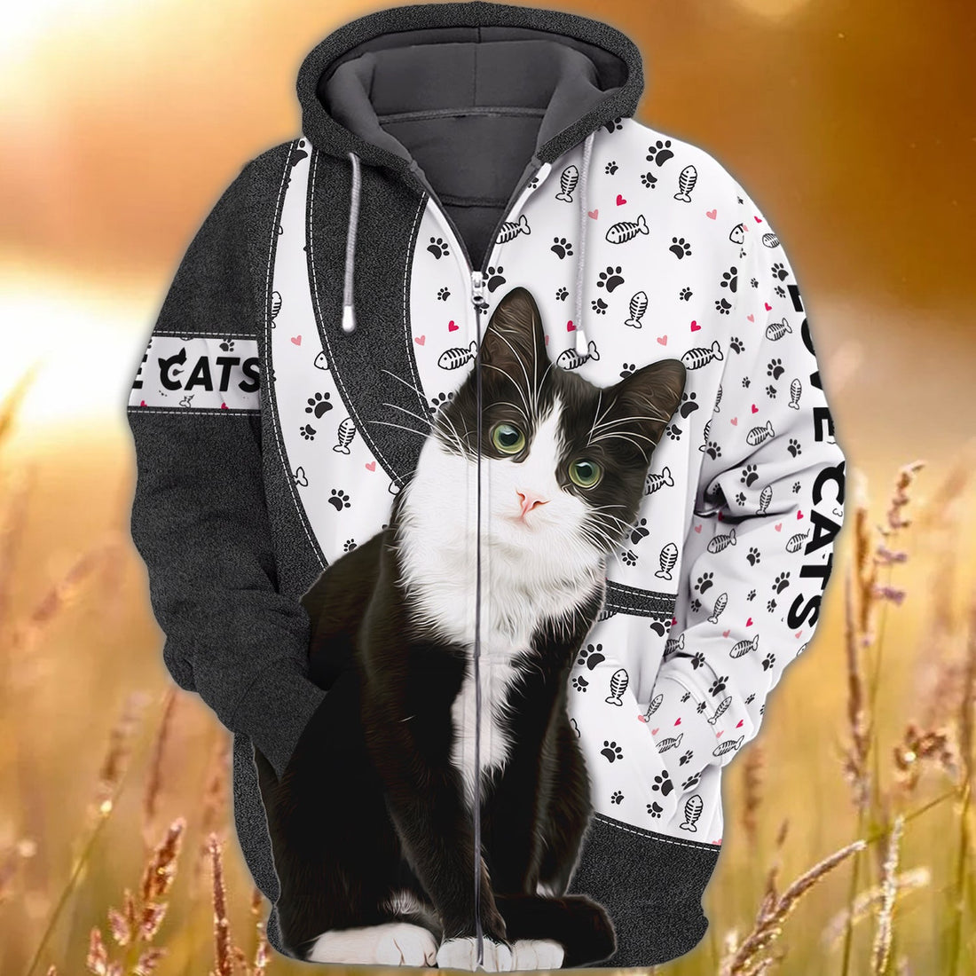 FUNSTUFFPRINT Cat, 3D Full Print 3D Hoodie and Zip Hoodie