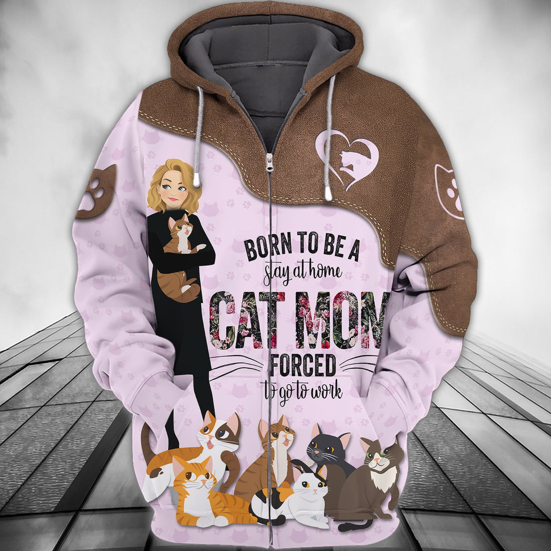 FUNSTUFFPRINT Born To Be A Cat Mom 3D Hoodie and Zip Hoodie