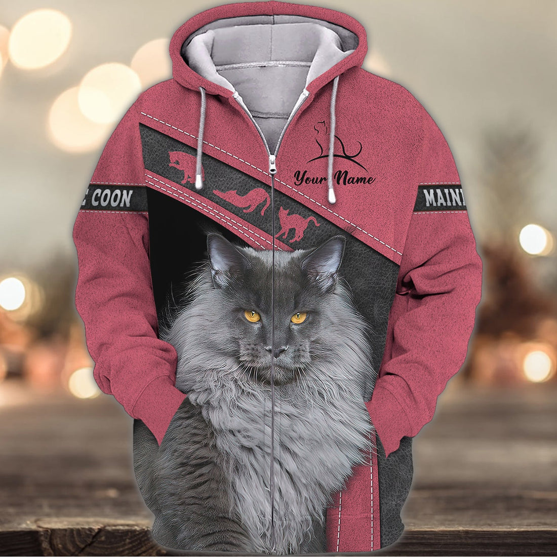 FUNSTUFFPRINT Maine Coon Pink Love Cats 3D Hoodie and Zip Hoodie