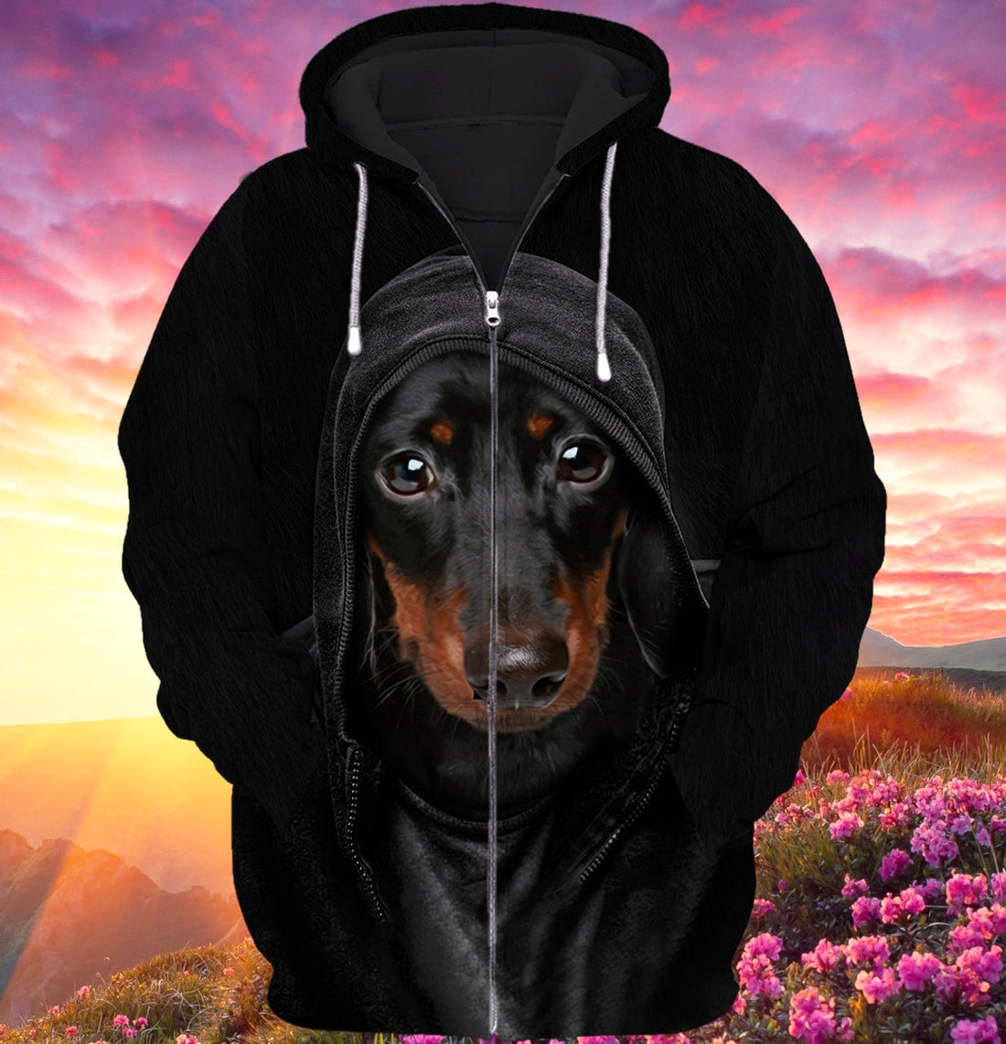 FUNSTUFFPRINT Dachshund Full Black 3D Hoodie and Zip Hoodie