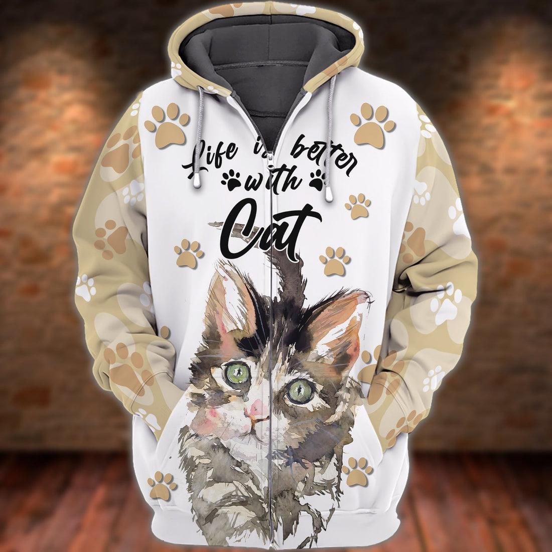 FUNSTUFFPRINT Life is Better With Cats 3D Hoodie and Zip Hoodie