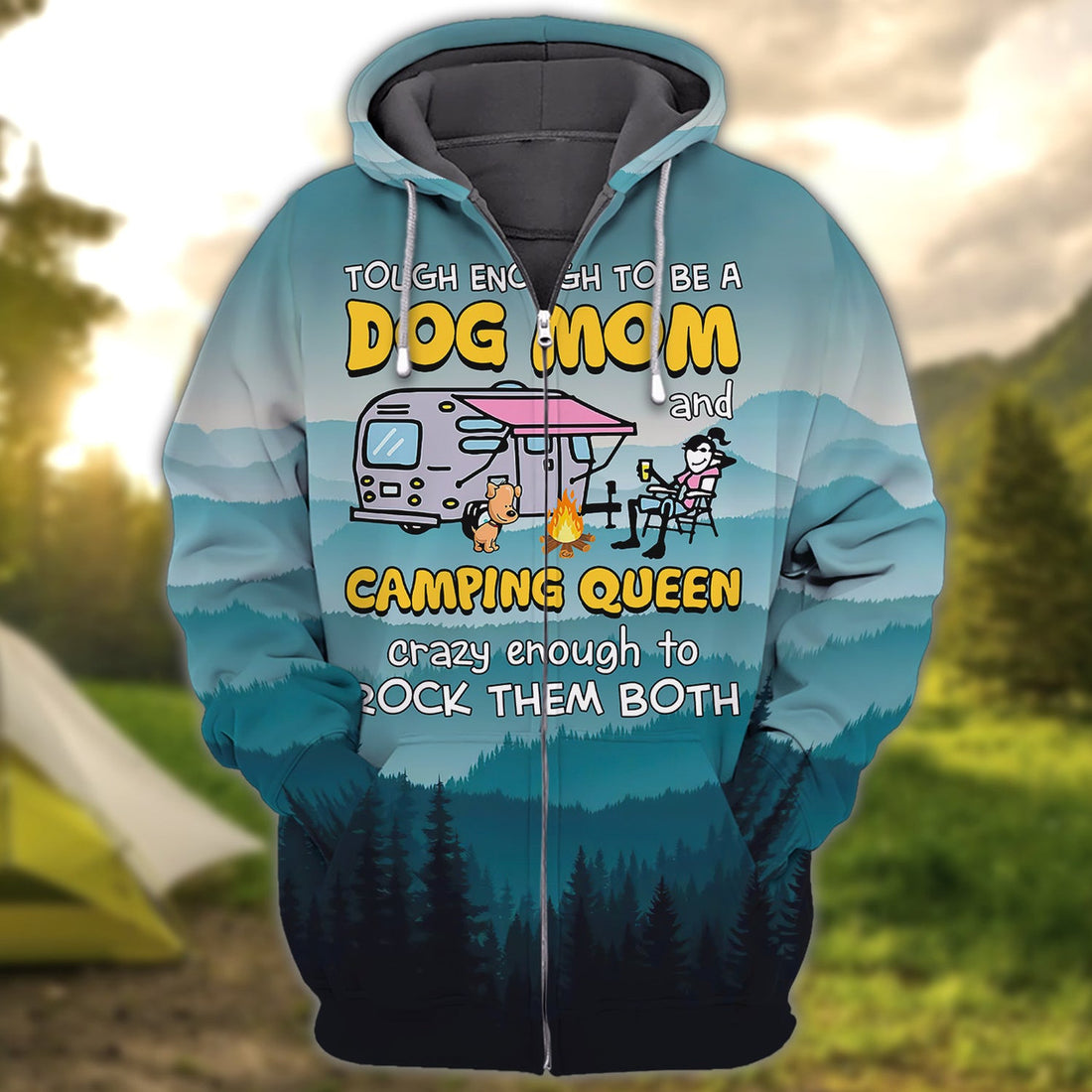 FUNSTUFFPRINT Camping Queen - Dog Mom 3D Hoodie and Zip Hoodie