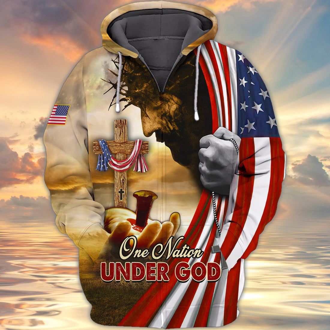 FUNSTUFFPRINT One Nation Under God Christian Gift 3D Hoodie and Zip Hoodie