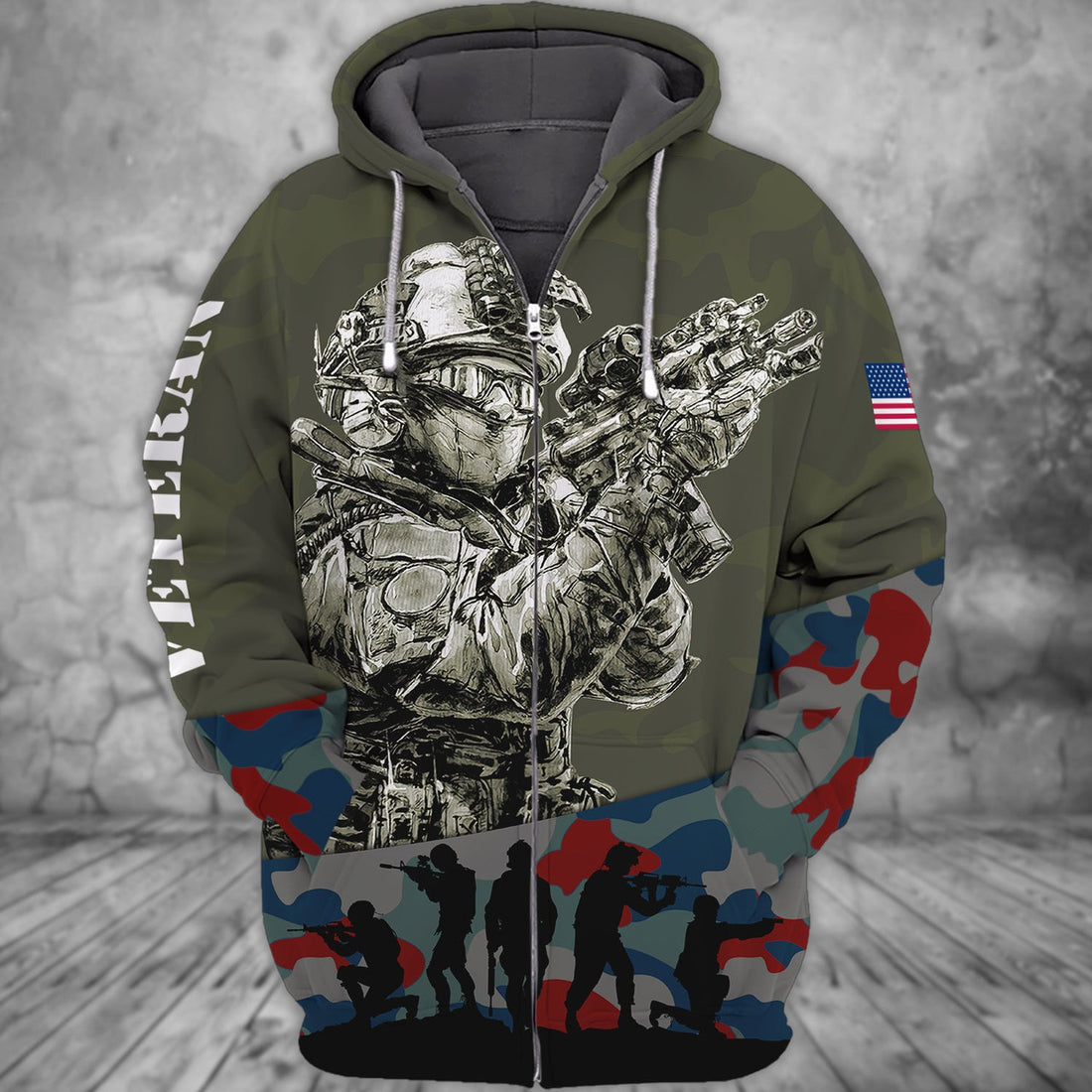 FUNSTUFFPRINT Veteran Full Print 3D Hoodie and Zip Hoodie