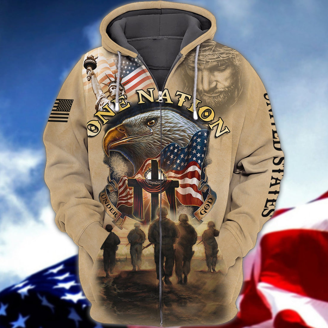 FUNSTUFFPRINT One Nation Under God 3D Hoodie and Zip Hoodie