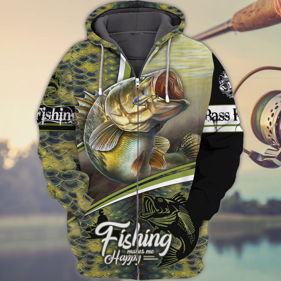 FUNSTUFFPRINT Bass Fishing - Full Print 3D Hoodie and Zip Hoodie