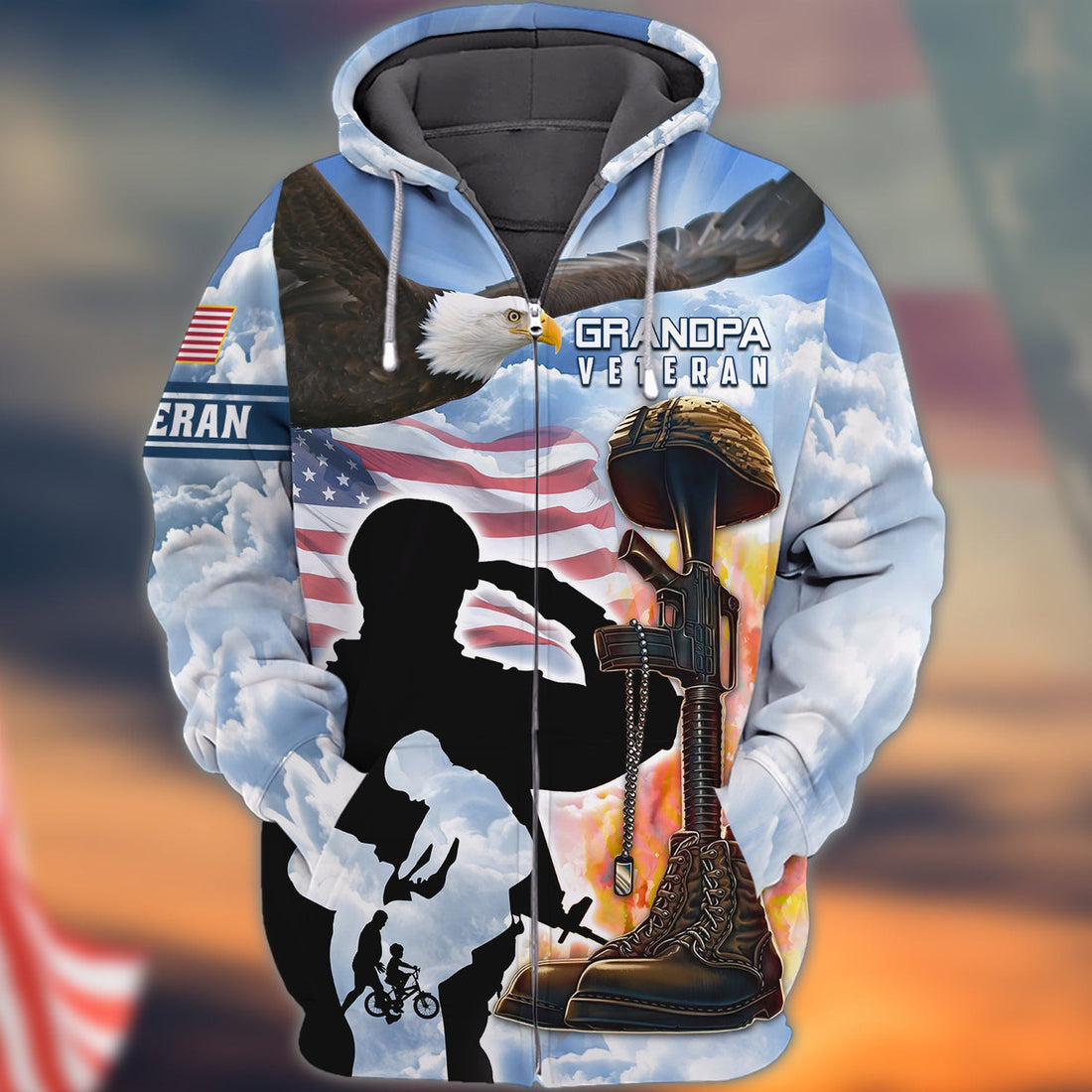 FUNSTUFFPRINT Grandpa Veteran 3D Hoodie and Zip Hoodie