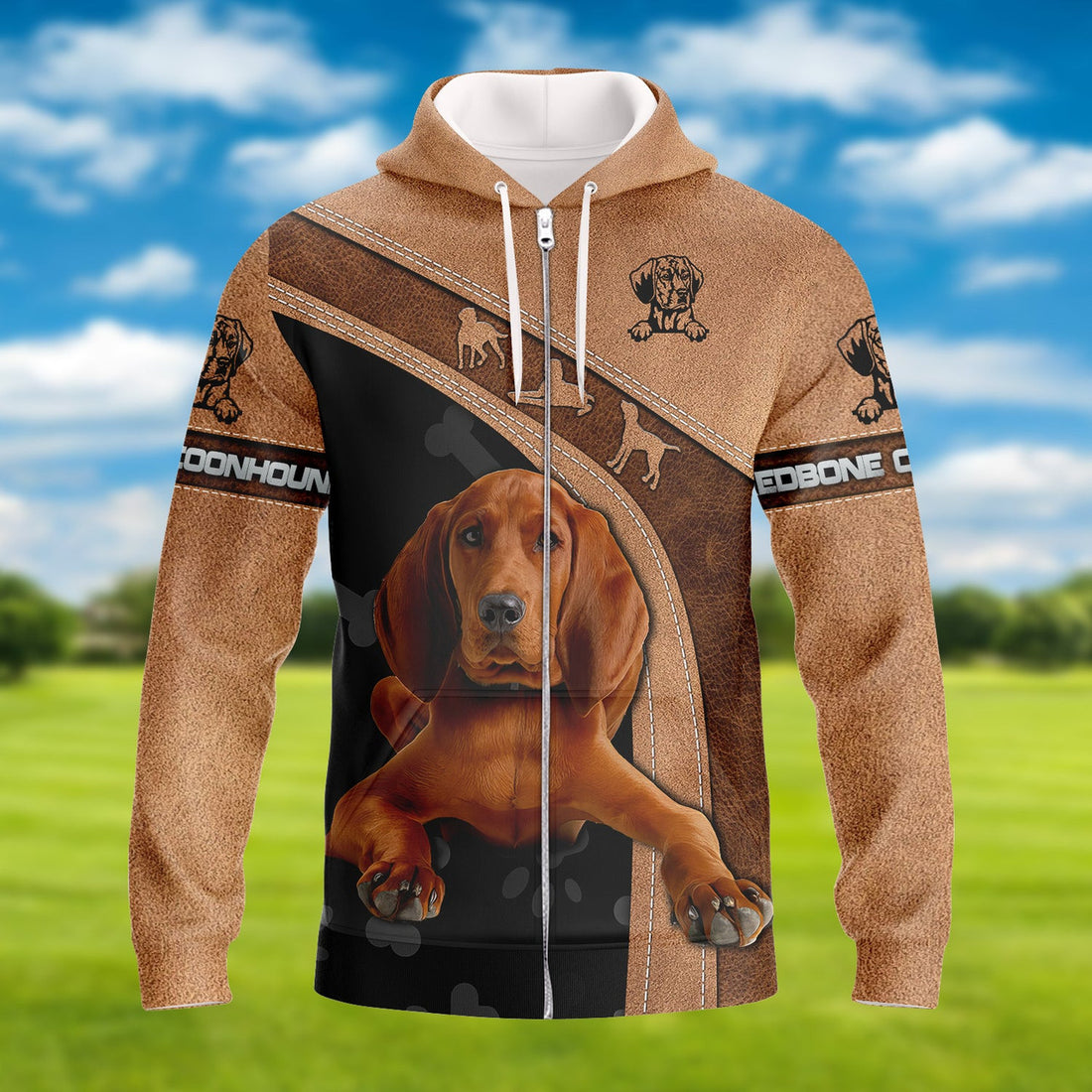 FUNSTUFFPRINT Redbone Coonhound 3D Hoodie and Zip Hoodie
