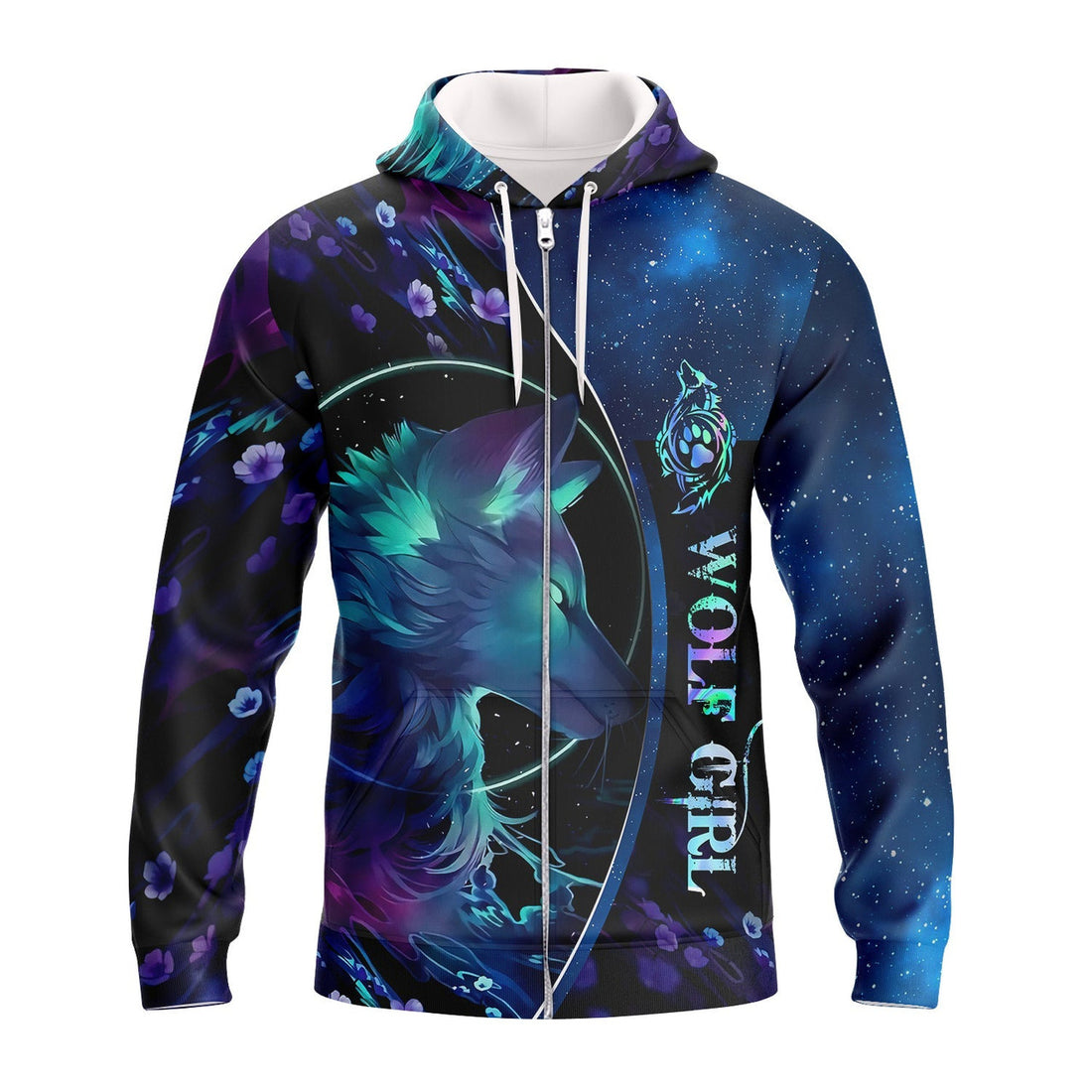 FUNSTUFFPRINT WOLF GIRL GALAXY - 3D Full Print 3D Hoodie and Zip Hoodie