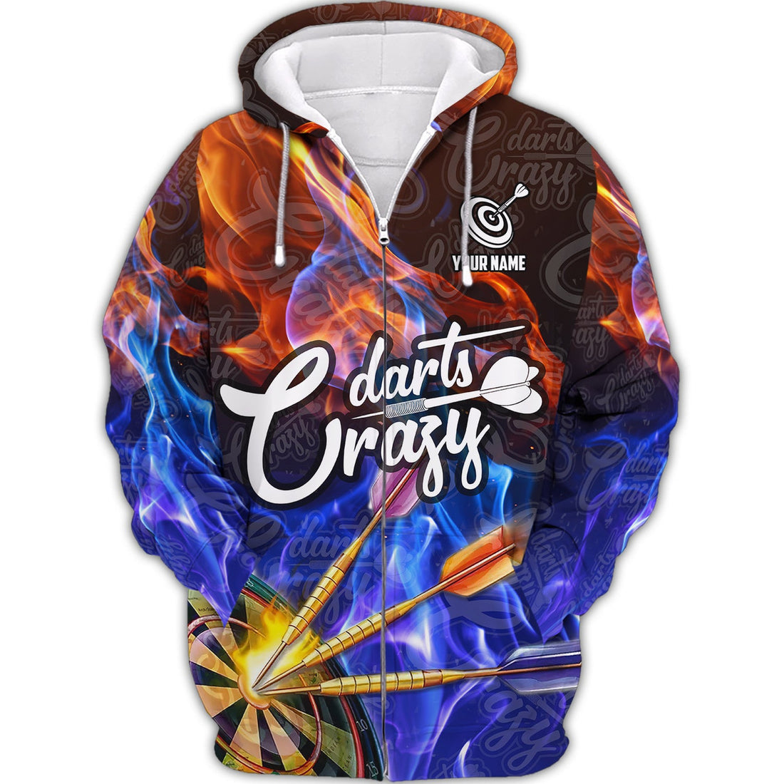 FUNSTUFFPRINT Personalized Name Crazy Darts 3D Hoodie and Zip Hoodie