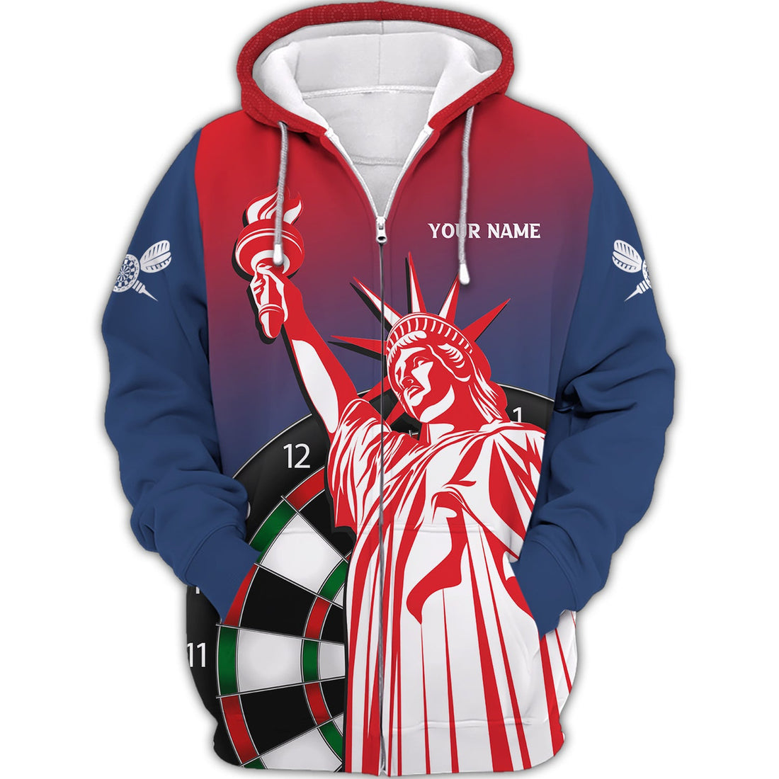 FUNSTUFFPRINT Personalized Name Dart USA 3D Hoodie and Zip Hoodie
