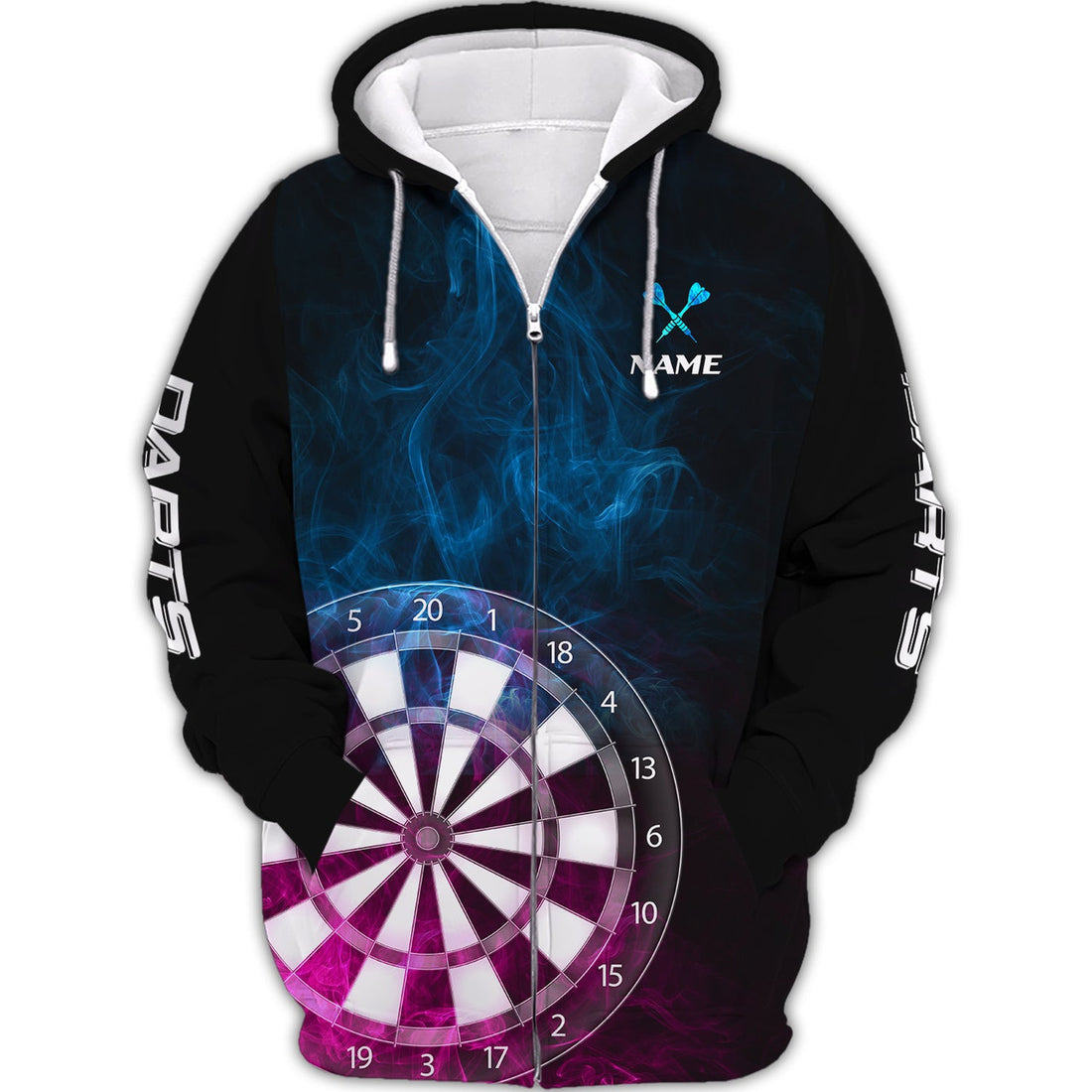 FUNSTUFFPRINT Personalized Name Darts Dark 3D Hoodie and Zip Hoodie