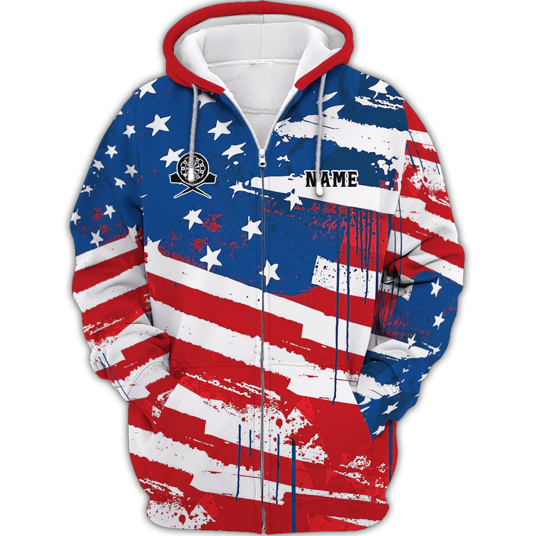FUNSTUFFPRINT Personalized Name Darts Skeleton USA 3D Hoodie and Zip Hoodie
