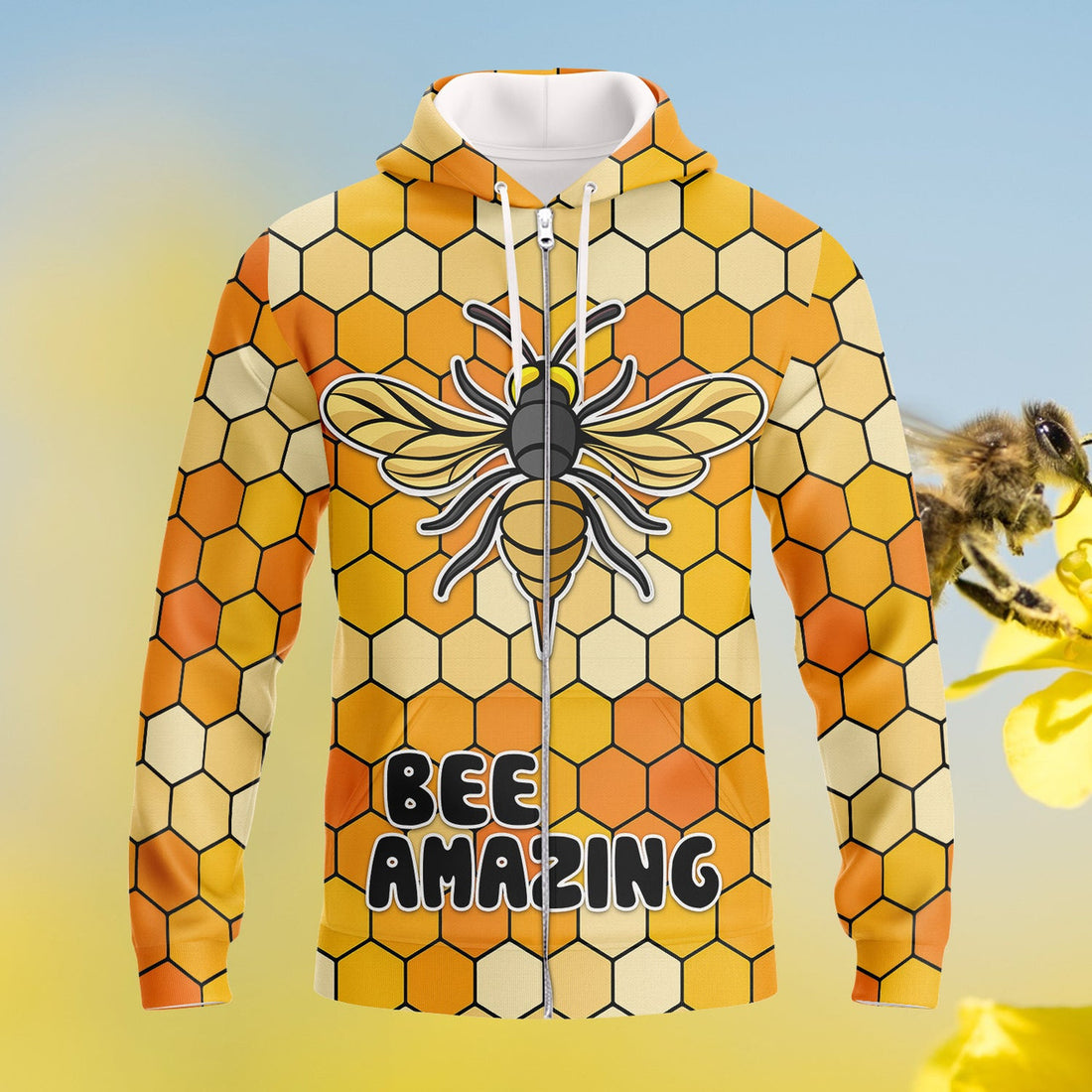 FUNSTUFFPRINT Bee Amazing 3D Hoodie and Zip Hoodie