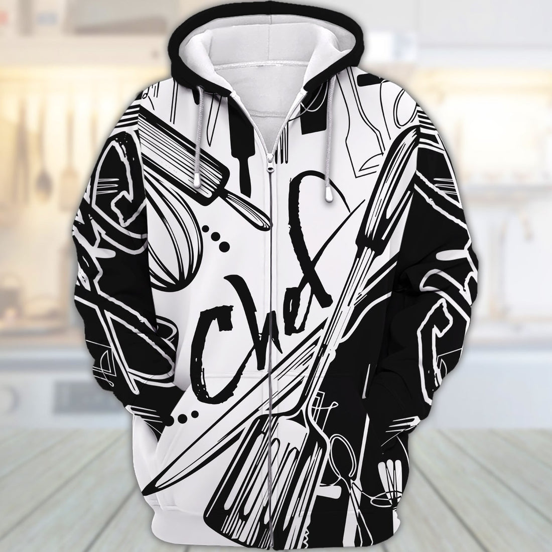 FUNSTUFFPRINT Chef Black And White Style So Nice 3D Hoodie and Zip Hoodie