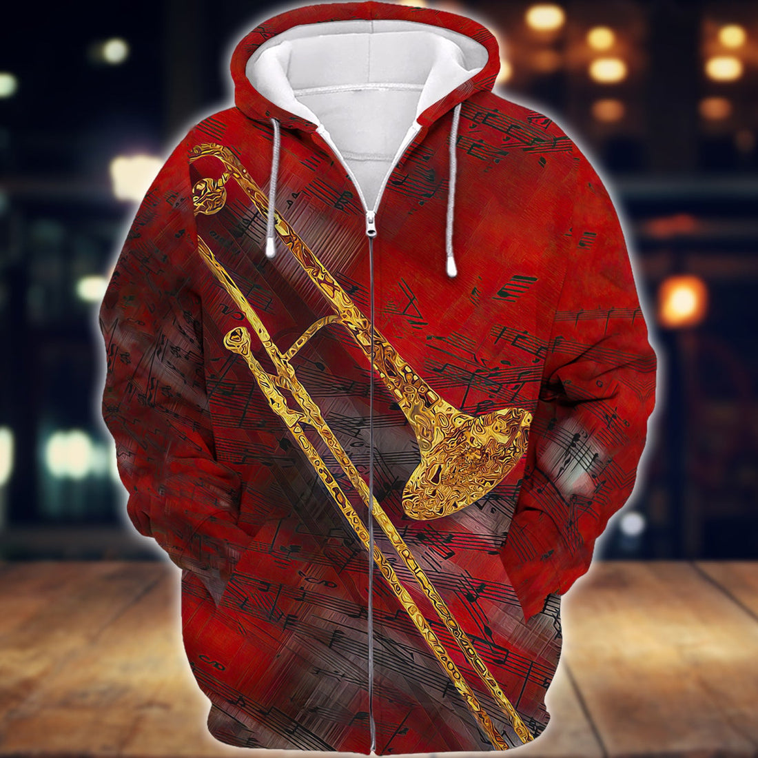 FUNSTUFFPRINT Trombone Red Music 3D Hoodie and Zip Hoodie