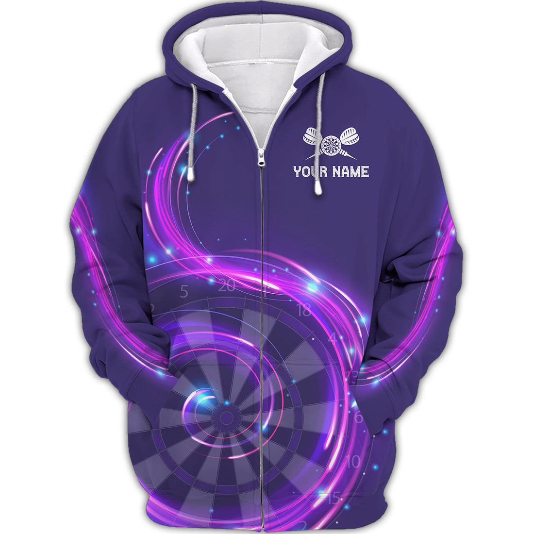 FUNSTUFFPRINT Personalized Name Darts Purple 3D Hoodie and Zip Hoodie