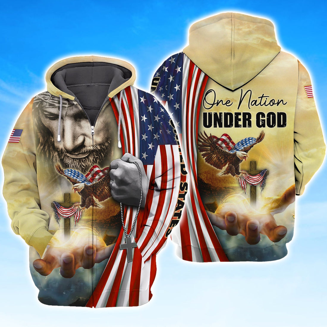 FUNSTUFFPRINT One Nation Under God 3D Full Prin 3D Hoodie and Zip Hoodie