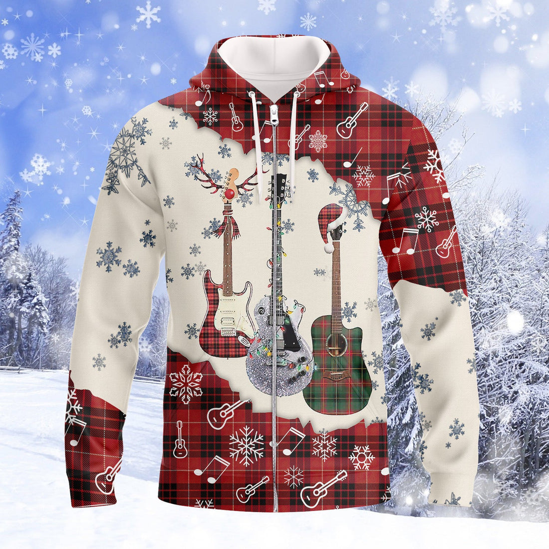 FUNSTUFFPRINT Guitar Snow Full Print 3D Hoodie and Zip Hoodie