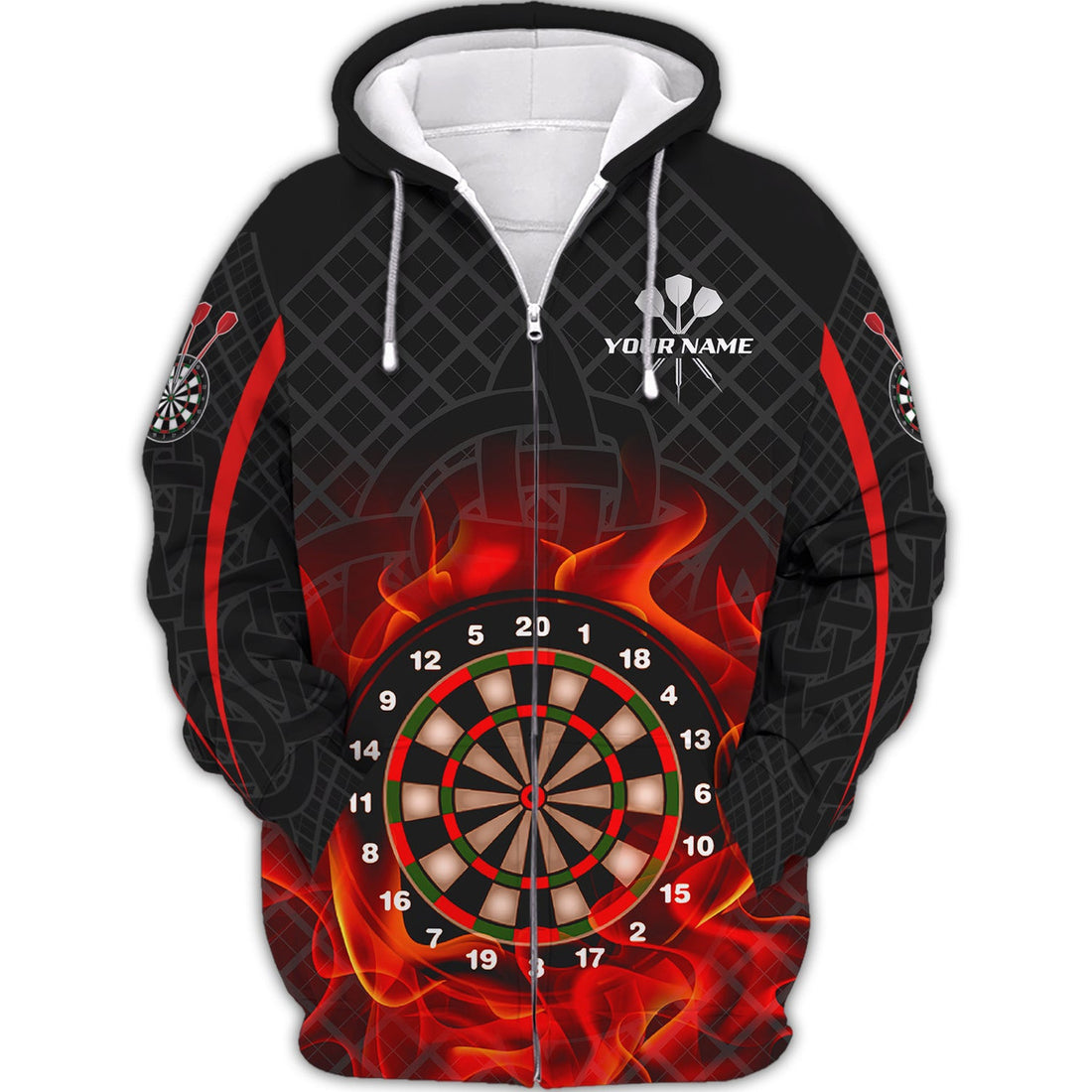 FUNSTUFFPRINT Personalized Name Dart Board On Fire3D Hoodie and Zip Hoodie