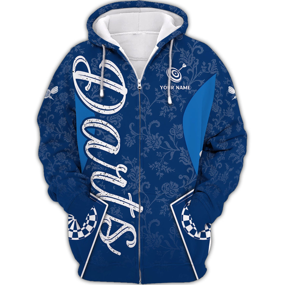 FUNSTUFFPRINT Personalized Name Darts Blue 3D Hoodie and Zip Hoodie