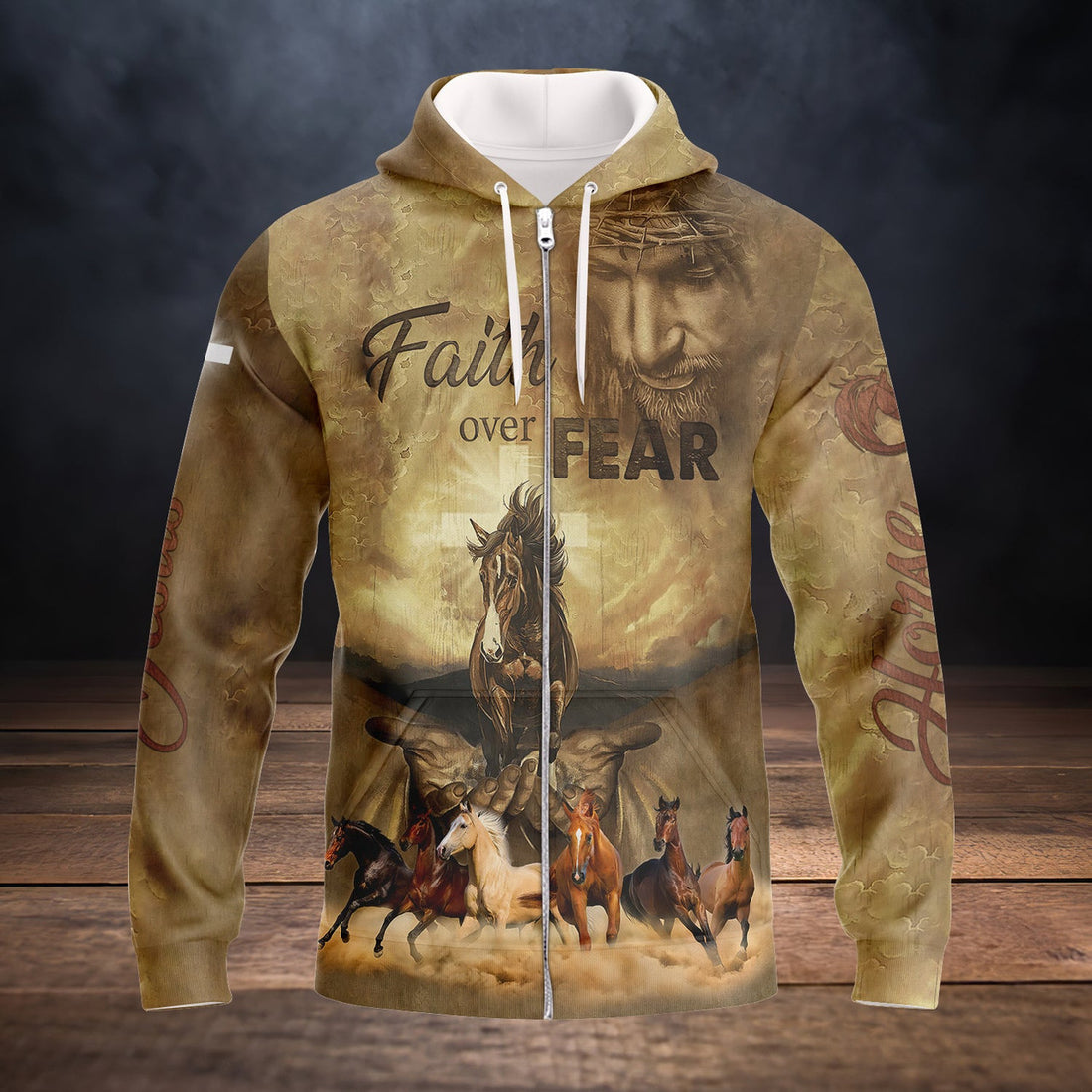 FUNSTUFFPRINT Faith Over Fear, Love Horse 3D Hoodie and Zip Hoodie