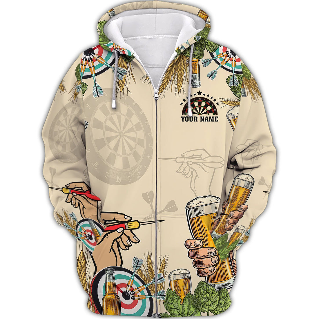 FUNSTUFFPRINT Personalized Name Darts And Beer, That's Why I'm Here 3D Hoodie and Zip Hoodie