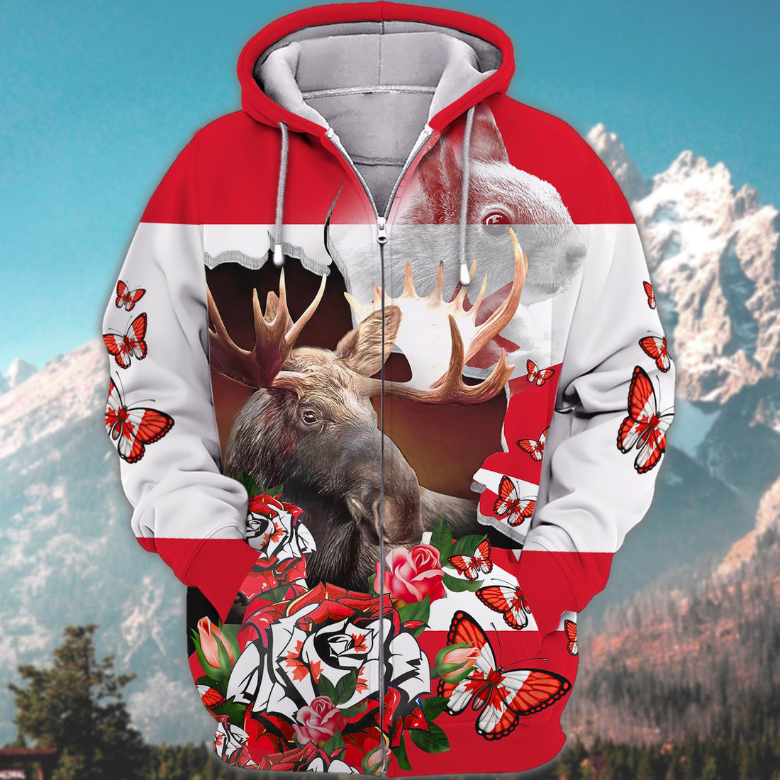 FUNSTUFFPRINT Moose Hunting Canada 3D Hoodie and Zip Hoodie