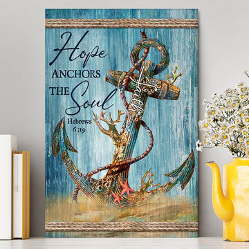 Hope Anchors The Soul Deep Ocean Red Starfish Canvas Art - Bible Verse Wall Art - Christian Inspirational Wall Decor