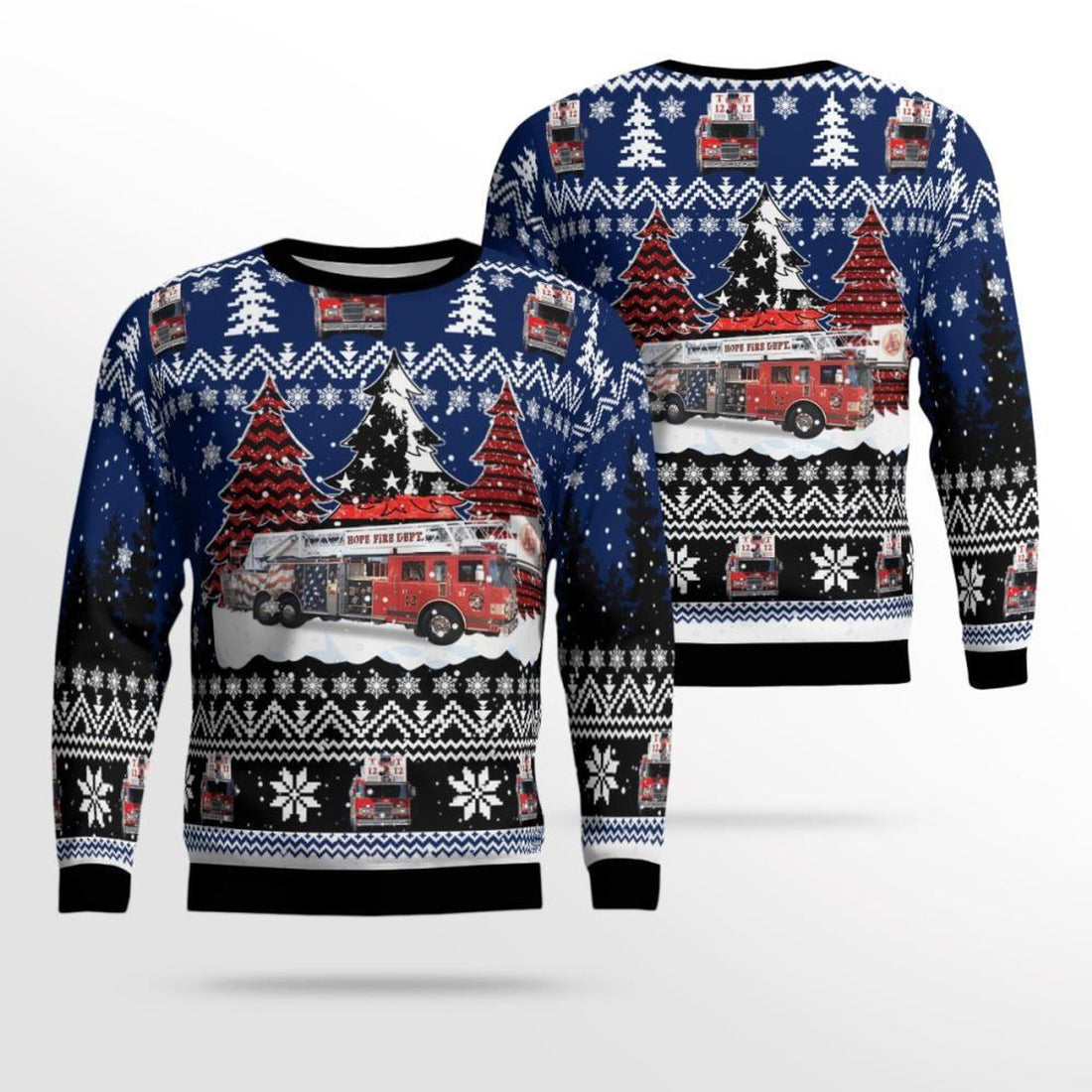 FUNSTUFFPRINT Hope Volunteer Fire Department Indiana AOP Christmas Sweater – Christmas Gifts For Firefighters Ugly  Sweater