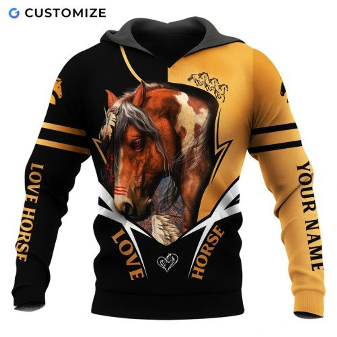 FUNSTUFFPRINT Personalized Horse 3D All Over Hoodie Love Horse 3D Hoodie and Zip Hoodie