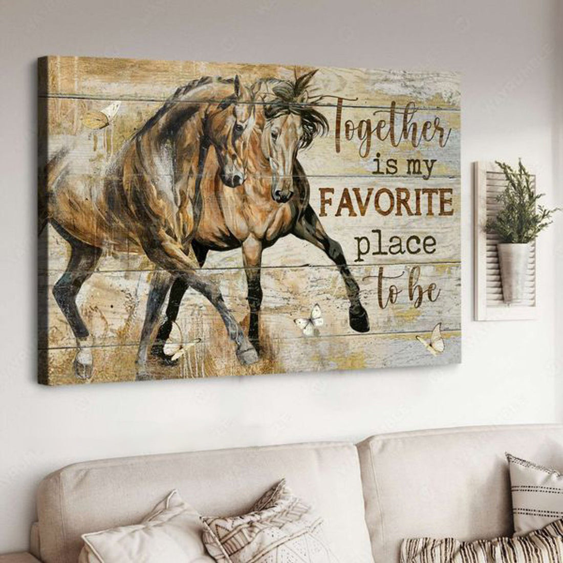 Horse Couple, Horse Poster, Together Is Favorite Place To Be, Butterfly Poster Poster and Canvas