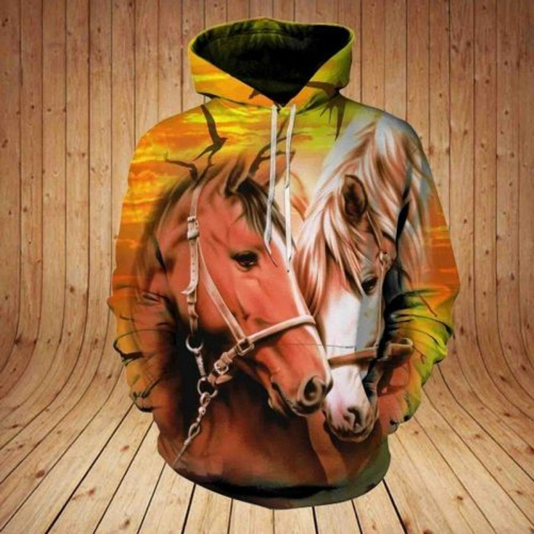 FUNSTUFFPRINT Horse Couple 3D All Over Hoodie Sunset Design 3D Hoodie and Zip Hoodie