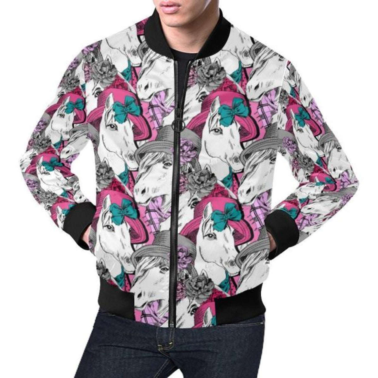 FUNSTUFFPRINT Horse Pattern Print Men's 3D Bomber Jacket