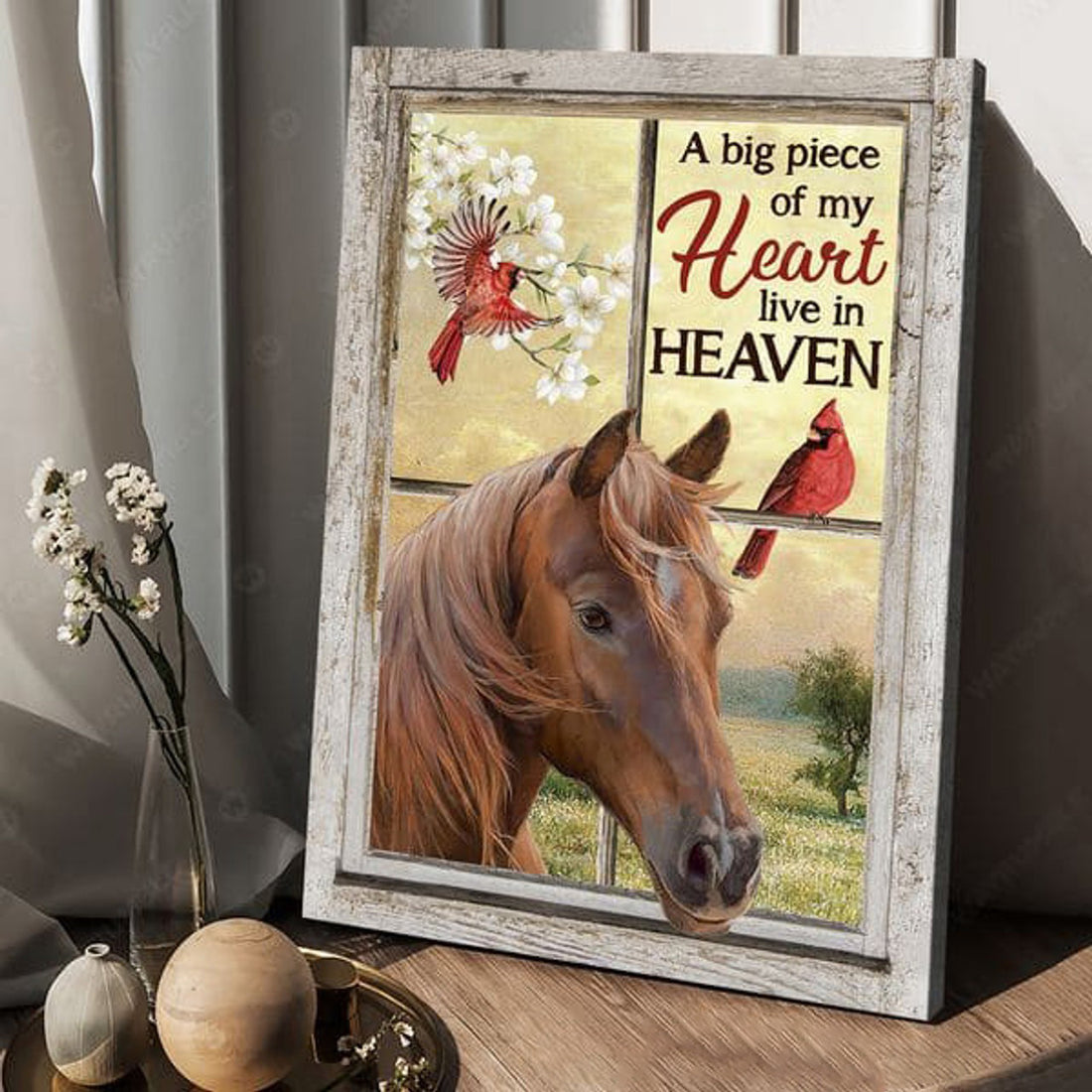 Horse Poster, Cardinal Bird, A Big Piece Of My Heart Live In Heaven, Window Decor Poster and Canvas