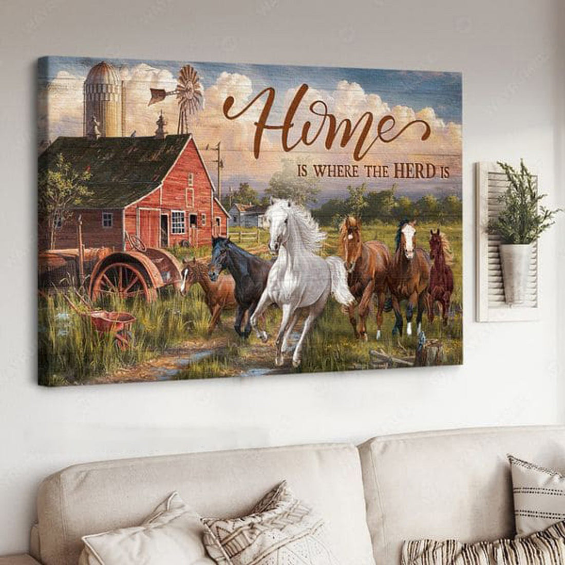 Horse Poster, Home Is Where The Herd Is, Poster Decor Poster and Canvas