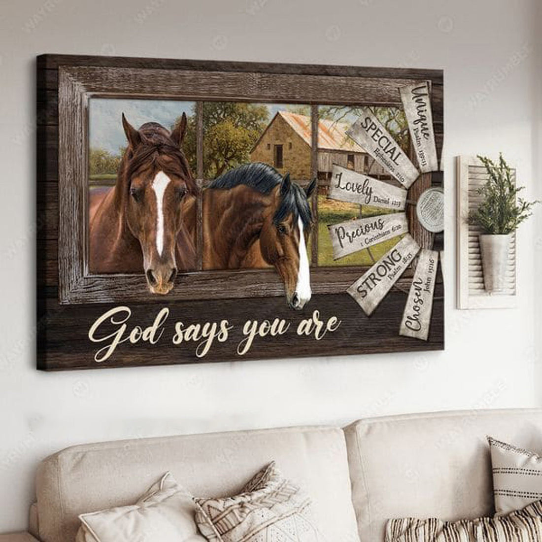 Horse Poster, Horse Lover, God Says You Are Unique Special Lovely Precious Strong Chosen Forgiven, Wall Decor Poster and Canvas