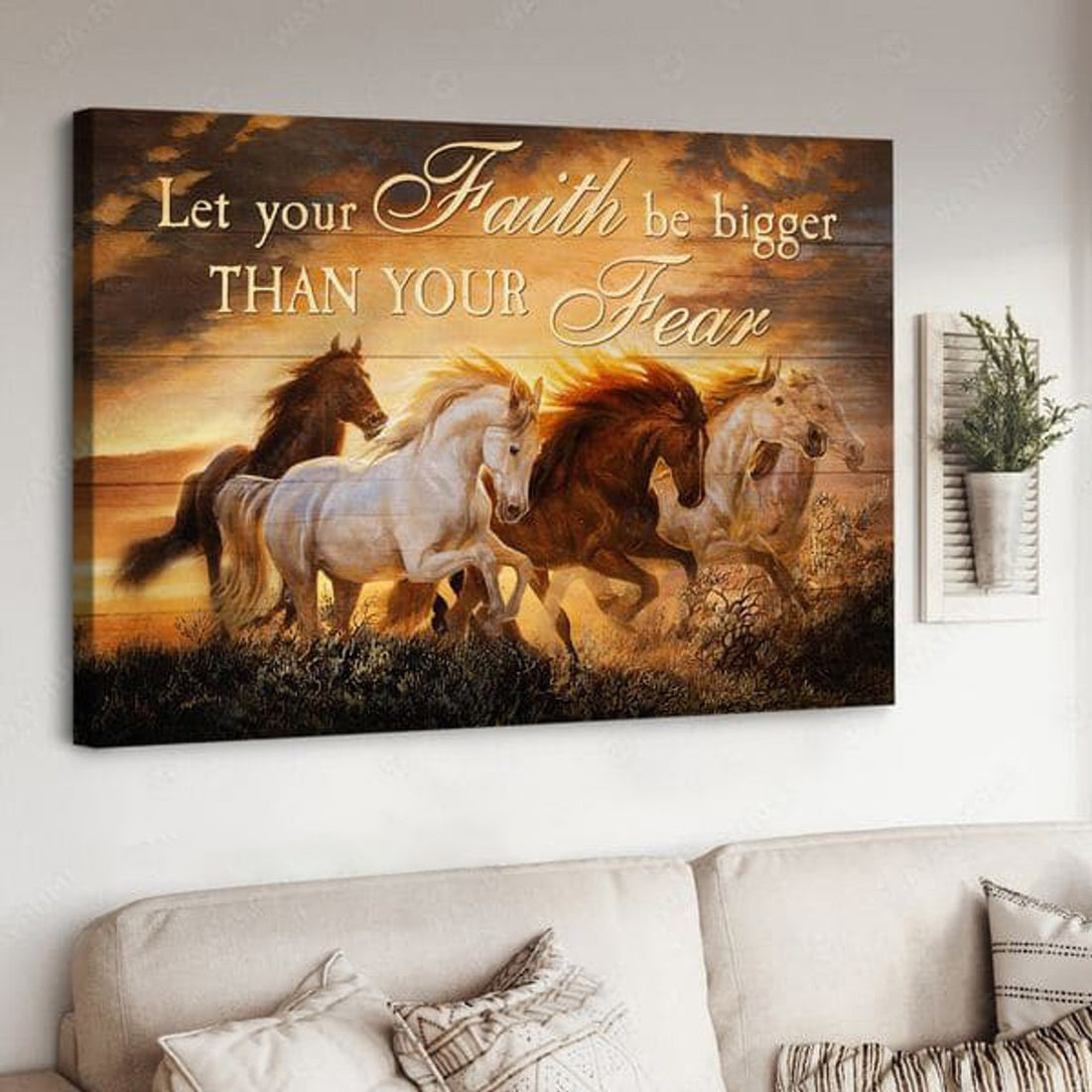 Horse Poster, Let Your Faith Be Bigger Than Your Fear, Wall Decor Poster and Canvas