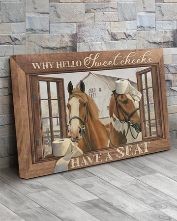 Horse Poster, Toilet Decor, Why Hello Sweet Cheeks Have A Seat Poster and Canvas