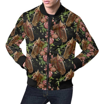 FUNSTUFFPRINT Horse Rose Pattern Print Men's 3D Bomber Jacket