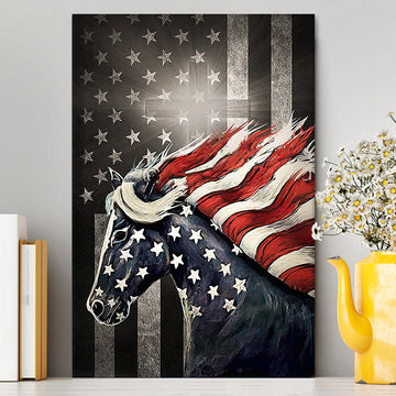 Horse Us Pattern Black Background Us Flag Canvas Canvas Wall Art - Christian Canvas Prints - Bible Verse Canvas Art