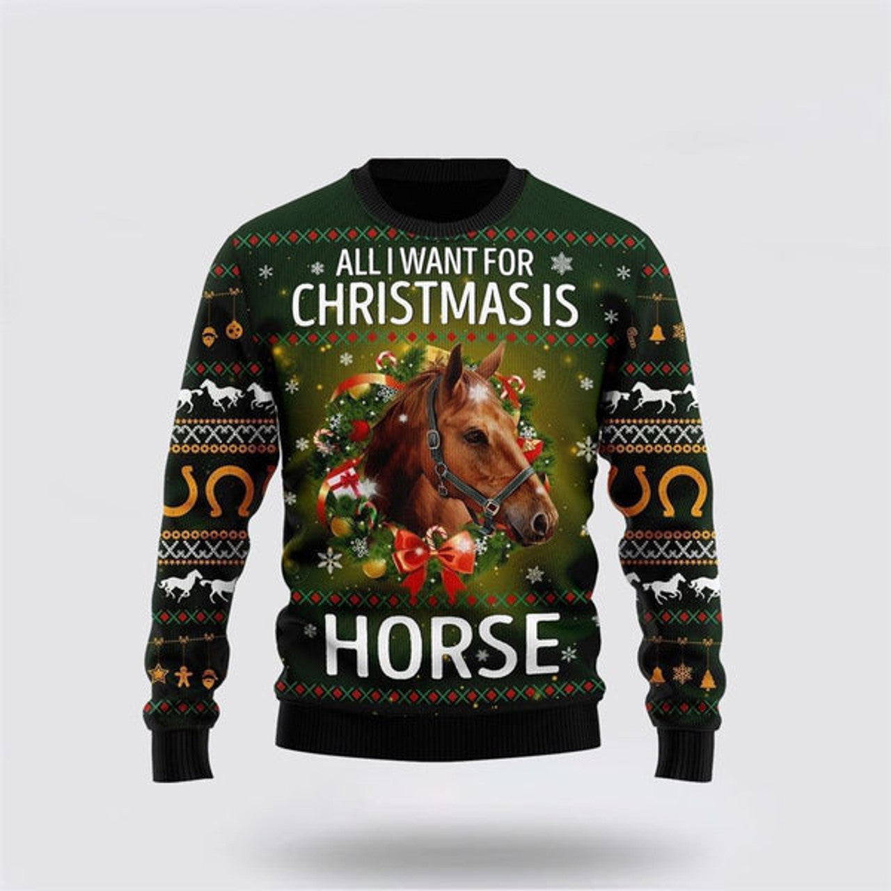 FUNSTUFFPRINT Horse All I Need For Christmas Ugly Christmas Sweater, Farm Sweater, Christmas Gift, Best Winter Outfit Christmas Ugly Sweater