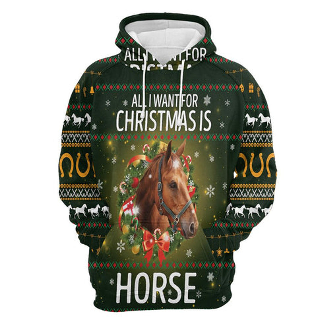 FUNSTUFFPRINT 3D Horse All I Want For Christmas All Over 3D Hoodie and Zip Hoodie