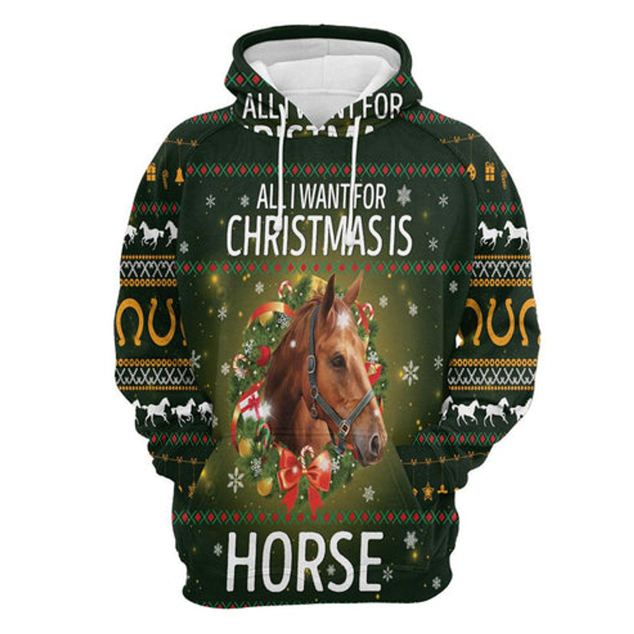 FUNSTUFFPRINT 3D Horse All I Want For Christmas All Over 3D Hoodie and Zip Hoodie
